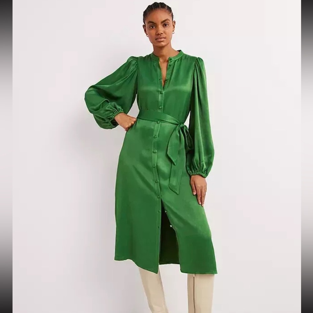 Boden Green Satin Midi Dress